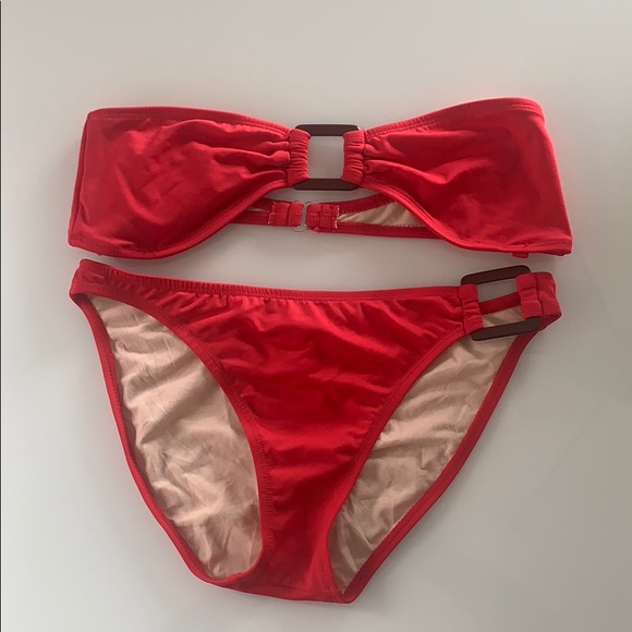 BONGO Red Bandeau bikini with square ring detail